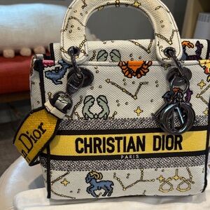 Copy Dior Women's Zodiac Mini Bag in White and Yellow
